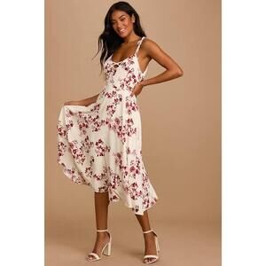 Lulus Visions Of Elegance White Floral Print Tie-strap Midi Dress - Size S
